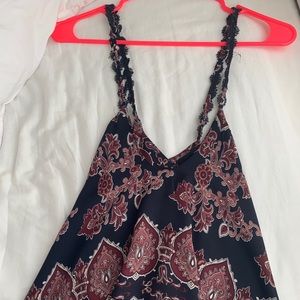 PacSun Flowy Navy Top w/ Embroidered Straps.